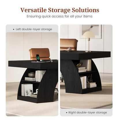 70.9 Inch Executive Desk, Large Office Desk with Power Outlet & Storage Shelves, view 6