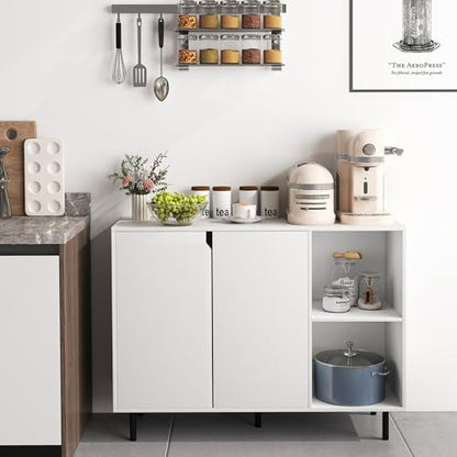 42” Sideboard Buffet Cabinet, Modern Kitchen Storage Cabinet with 2 Doors & Adjustable Shelves, Anti-Toppling Kit, Coffee Bar for Kitchen, Entryway