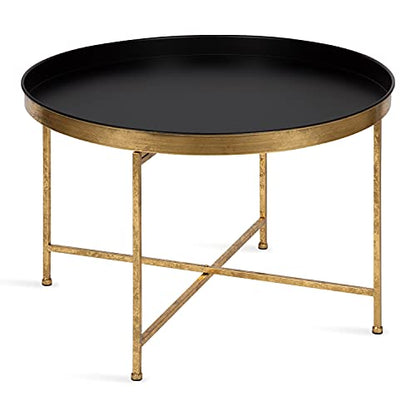 Celia Modern Round Coffee Table; 28 x 28 x 19; Black and Gold; Coffee Table for Living Room Decor; Storage; and Display