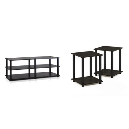 Furinno Turn-S-Tube 3-Tier TV Stand and End Tables Set (Espresso/Black)