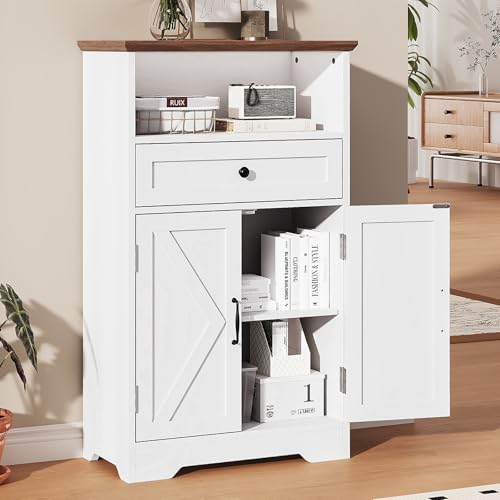 Floor Cabinet, Farmhouse Storage Cabinet with Barn Doors and Drawer, view 2