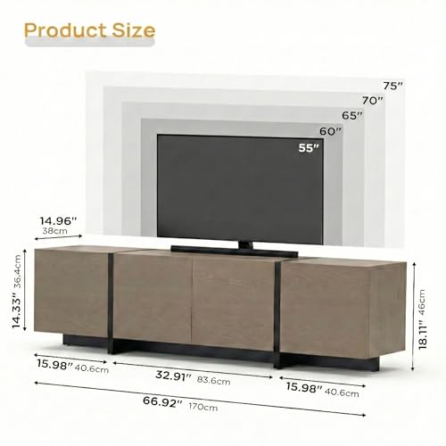 67 Inch TV Stand for TVs up to 70 Inch, view 3