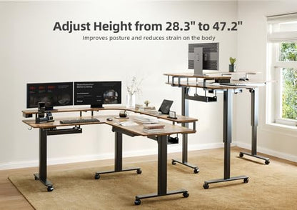 L Shaped Standing Desk with Drawers, 63 Inch, Rustic Brown, view 6