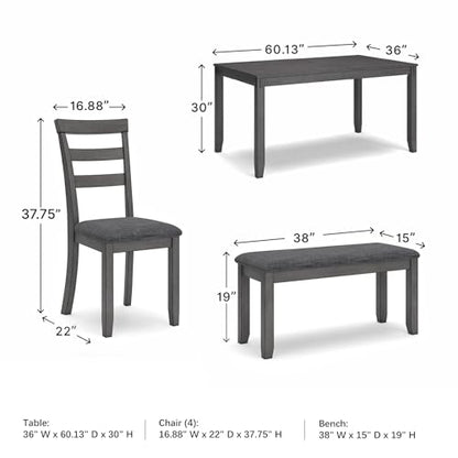 Signature Design by Ashley Bridson Dining Table Set For 6 With Bench, Wood 6‑Piece Kitchen Table And Chairs With Upholstered Seats, Transitional Charcoal Gray Dining Room Collection For Family Meals