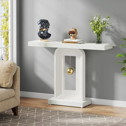 Tribesigns Modern Console Table, 40 Inches Faux Marble Sofa Table, Contemporary Entryway Table with Pendulum Shape Base for Living Room Hallway Entrance, White