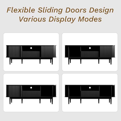 63" Modern TVs Stand with Storage, Black, view 7