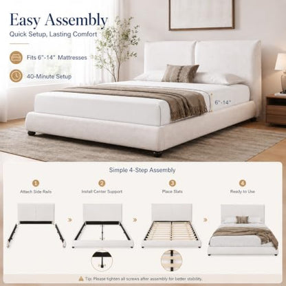 Heavy Linen Bed Frame, 800lb Capacity, view 7