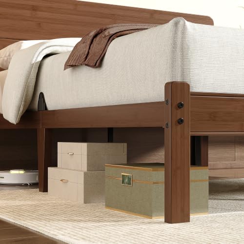 14" Solid Bamboo Wood King Size Bed Frames with Headboard, Brown, view 8