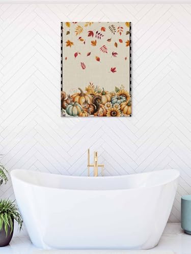NuYeBiofx Thanksgiving Pumpkins Squirrel Canvas Wall Art Prints,48"x32" Framed Picture Artwork Maple Leaves Black Plaid Printed Canvas Oil Painting for Living Room Bedroom Office,Ready to Hang