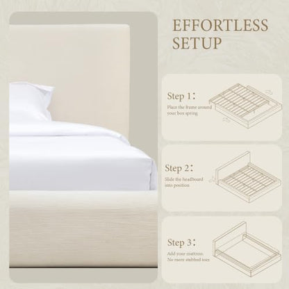 Queen Cloud Bed Frame, Upholstered Platform Bed Frame with Headboard, view 4