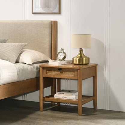 Vichy 3-Piece Rubberwood Bedroom Set, Platform Bed with Two Nightstands, Queen, Textured Polyester