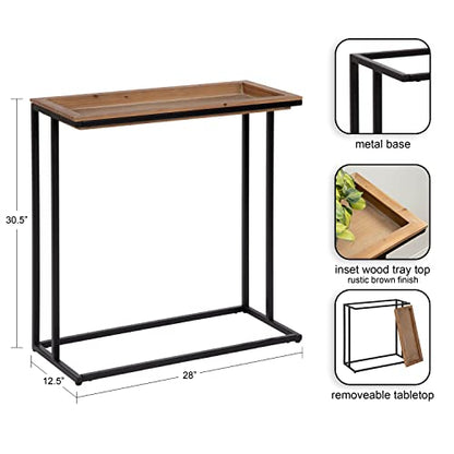 Lockridge Metal Console Table with Removable Tray Top, 28 x 31 x 13, Natural Wood and Black, Farmhouse Narrow Entryway Table with Inset Wooden Tray Top