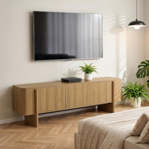 63" Mid-Century Walnut TV Stand Media Console with Storage, view 6