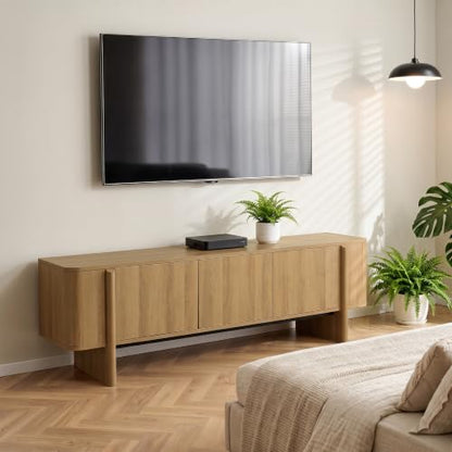 63" Mid-Century Walnut TV Stand Media Console with Storage, view 6