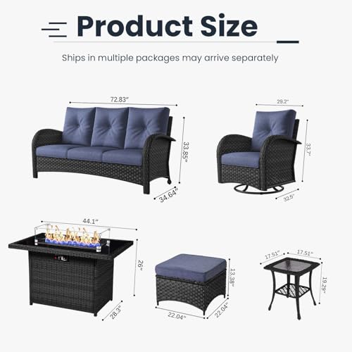 10 Pieces Patio Furniture Sets with Fire Pit Table, Wicker Rattan High Back Outdoor Swivel Rocking Chairs Set with 3-Seat Couch, Ottomans and Side Table