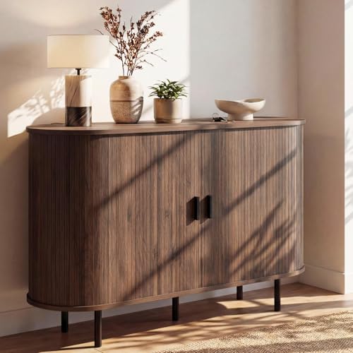 47'' Fluted Sideboard Buffet Cabinet with Tambour Sliding Doors, view 2
