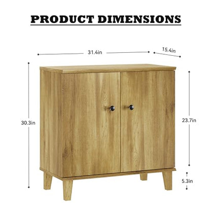 Modern Storage Cabinet Buffet Storage with Wood Legs and Adjustable Shelf for Dinnig Room Living Room Entryway, Brown Oak