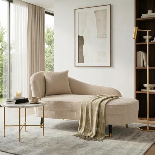 61" Boucle Curved Chaise Lounge Indoor with Pillow, view 5