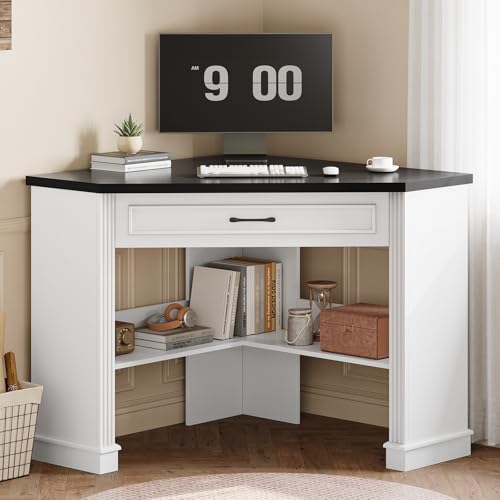 Farmhouse Corner Desk for Small Space, White Small Computer Desk, view 2