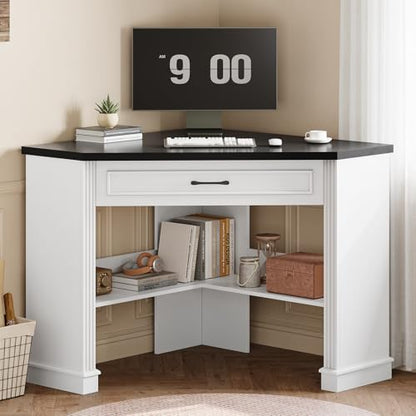 Farmhouse Corner Desk for Small Space, White Small Computer Desk, view 2
