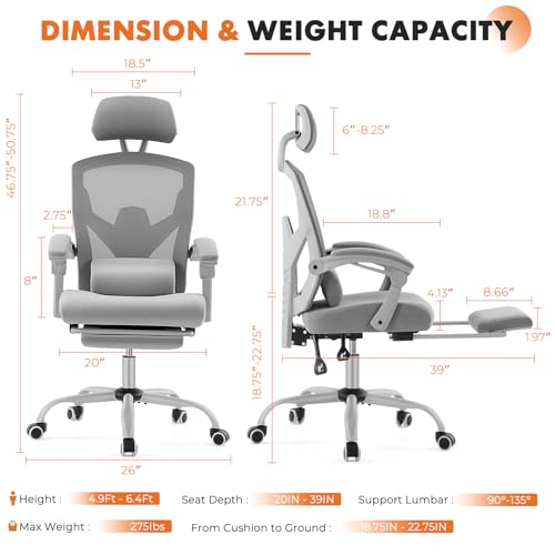 Ergonomic Office Chair, Computer Desk Chair with Lumbar Support, view 3