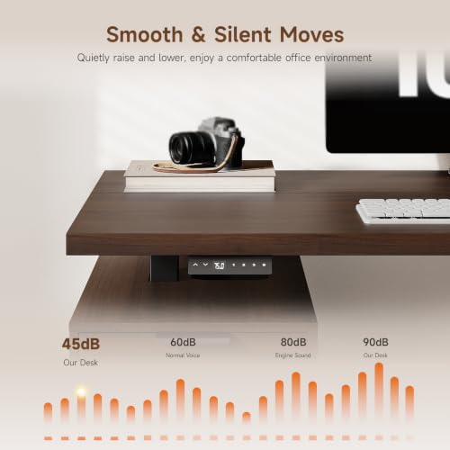 63" Electric Standing Desk with 6 Drawers,Storage Shelves,Walnut, view 7