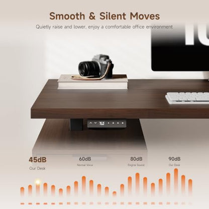 63" Electric Standing Desk with 6 Drawers,Storage Shelves,Walnut, view 7
