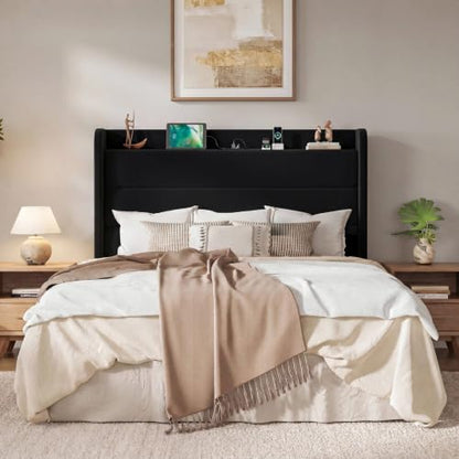Storage Queen Bed Frame with Charging Station Headboard, Black, view 5