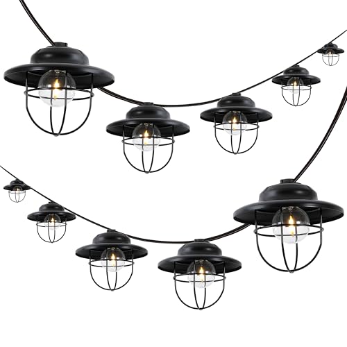 10' Black 10-Light Rustic Farmhouse LED String Lights for Patio, Metal Cage Shade, Weatherproof Connectable Outdoor Hanging Lights, UL Listed JYL8703A