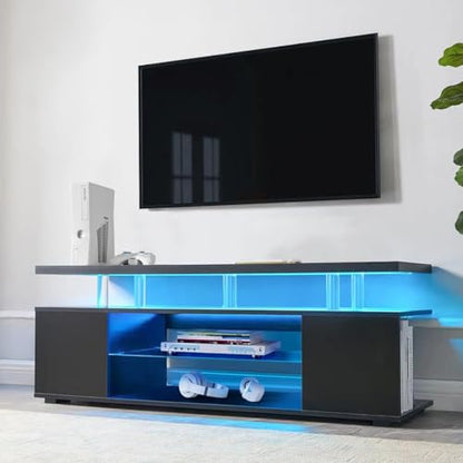 TV Stand for 70 Inch TV LED Gaming Entertainment Center Media Storage Console Table with Large Side Cabinet for Living Room Black