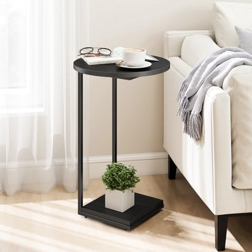 Small End Table,c Table End Table for Sofa,Round Coffee Table is Suitable for Living Room and Bedroom.(Black)