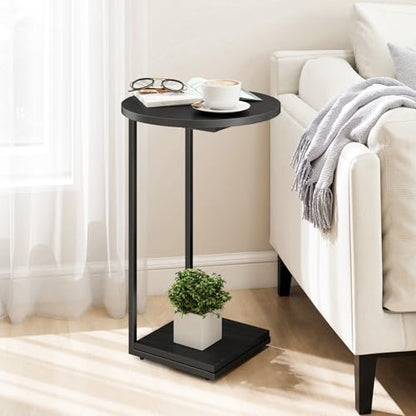 Small End Table,c Table End Table for Sofa,Round Coffee Table is Suitable for Living Room and Bedroom.(Black)