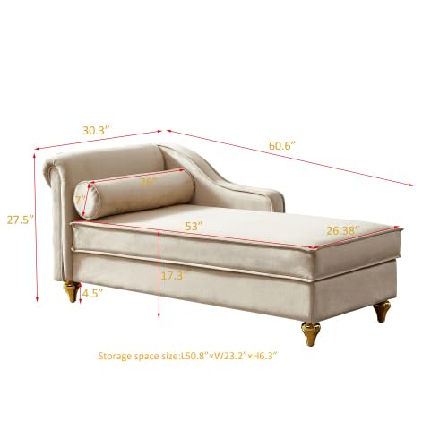 60.6''Velvet Chaise Lounge Indoor, view 3