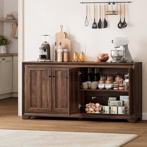 60" Buffet Cabinet with Storage, Sideboard Buffet Table Brown, view 8