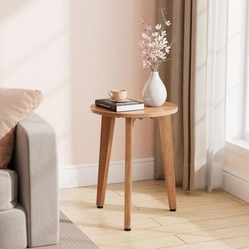 Side Table, Round End Table with Tapered Legs, Nightstand for Small Spaces, Living Room, Bedroom, Rustic Walnut