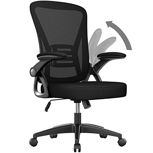 Home Office Desk Chair Mid Back with Adjustable Height Dark Black, view 2