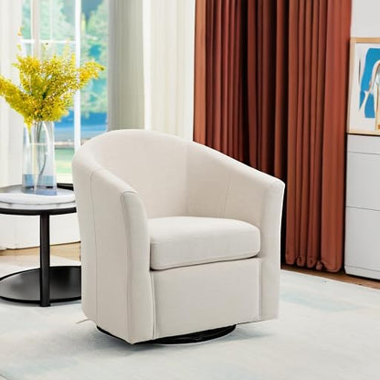 360° Swivel Barrel Accent Chair, Modern Round Arm Chair Upholstered Club Armchair, Single Sofa Seating in Fabric for Living Room, Bedroom (Beige)