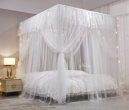 4 Corners Post Ruffle Princess Bed Canopy Curtain-Double Layer Cozy Drape, view 7