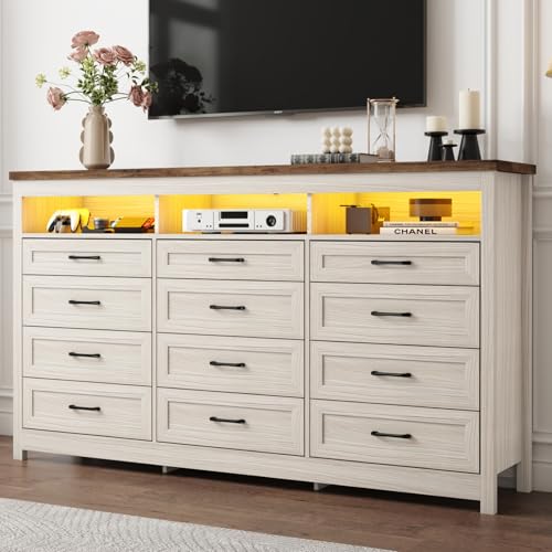Farmhouse 12 Drawer Dresser with LED Lights, view 2