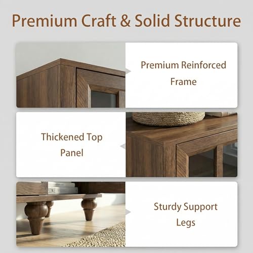 51" Farmhouse Glass-Door Bookshelf with Adjustable Shelves — 3-Tier Display, view 4