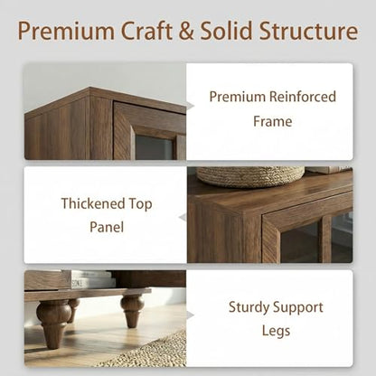 51" Farmhouse Glass-Door Bookshelf with Adjustable Shelves — 3-Tier Display, view 4
