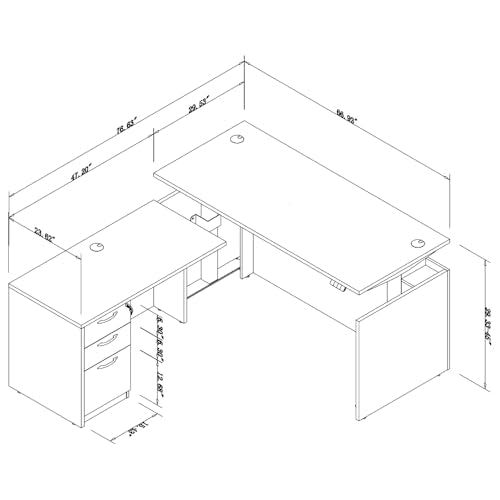 77" L-Shaped Executive Standing Desk with 3 Drawers Cabinet, view 3