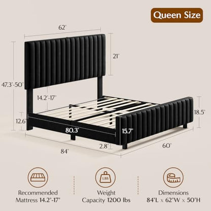 50" Tall Queen Bed Frame with Adjustable Headboard, view 3