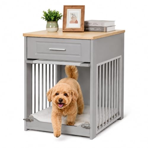 Dog Crate Furniture End Table with Flip-Up Door for Small Dogs, view 2
