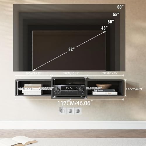 Floating TV Stand Wall Mounted with Power Outlet, view 3