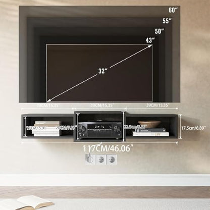Floating TV Stand Wall Mounted with Power Outlet, view 3