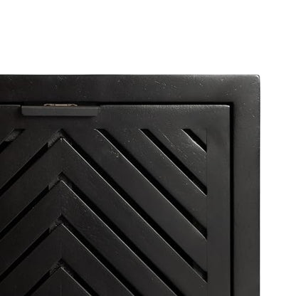 Mezzeta Modern Floating Shelf Side Table with Storage Cubby; 16 x 10 x 12; Black; Decorative Slatted Wood Floating Nightstand with Pull Down Door for Use as Bathroom Storage