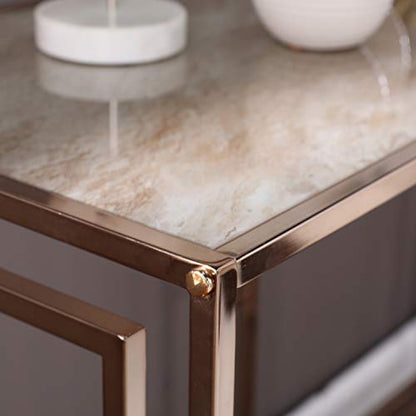 Simondley Faux Marble Console Table - Transitional Design, Champagne Metal and Glass - Ideal for Entryway, Living Room (CK1125003)