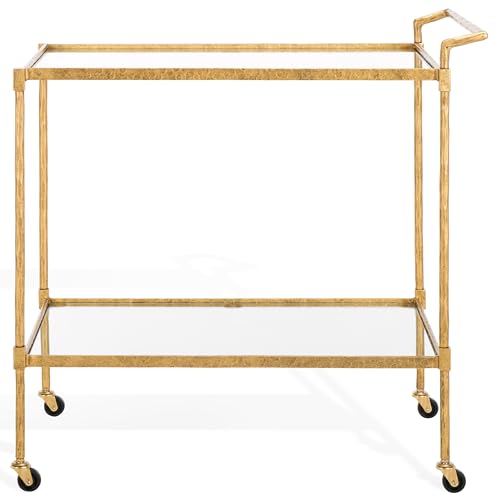 SAFAVIEH Couture Collection Isabellina Brass Metal & Glass Kitchen Dining Bar Cart with Wheels