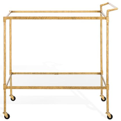 SAFAVIEH Couture Collection Isabellina Brass Metal & Glass Kitchen Dining Bar Cart with Wheels